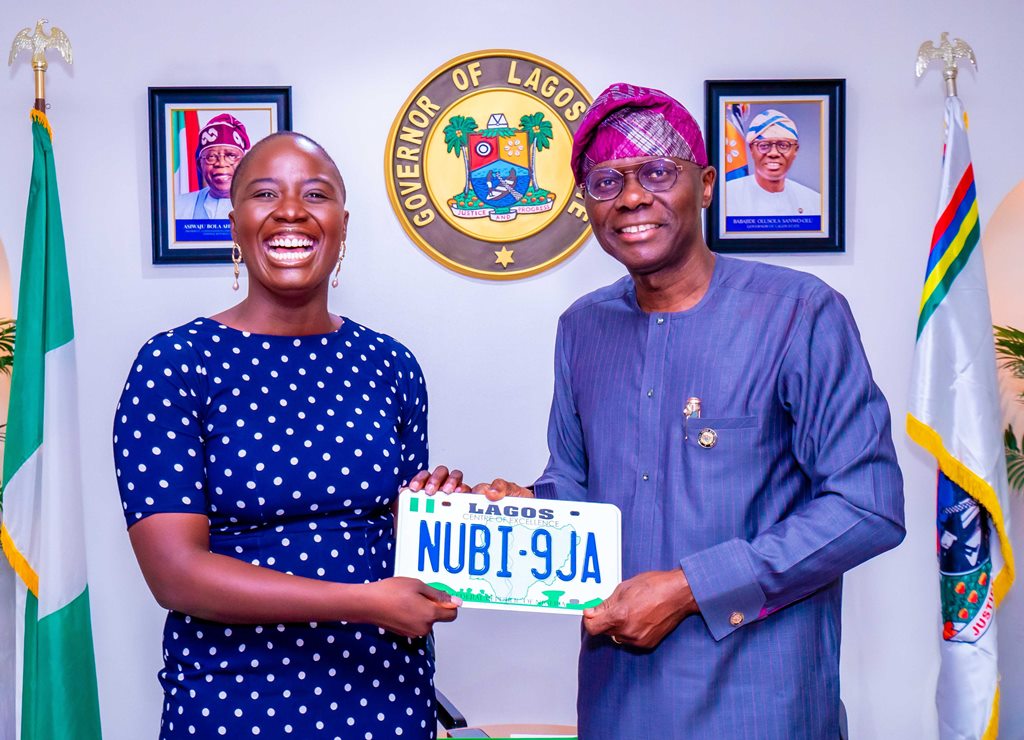 GOV. SANWO-OLU MEETS LONDON-LAGOS SOLO DRIVER, MS. PELUMI NUBI, AT THE LAGOS HOUSE, MARINA